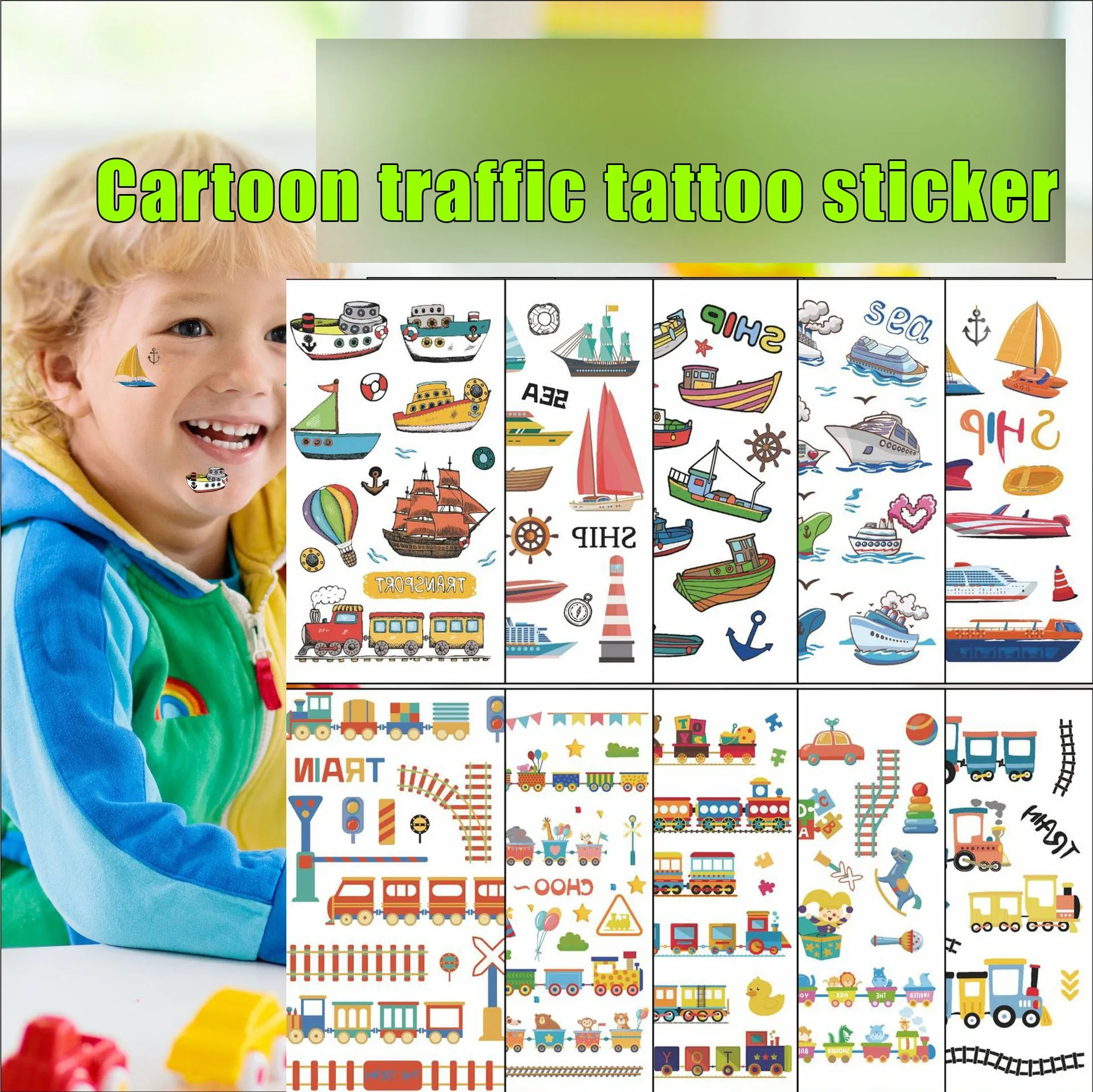 Children's cartoon car ship tattoo stick cute boy puzzle transportation vehicle airplane sticker