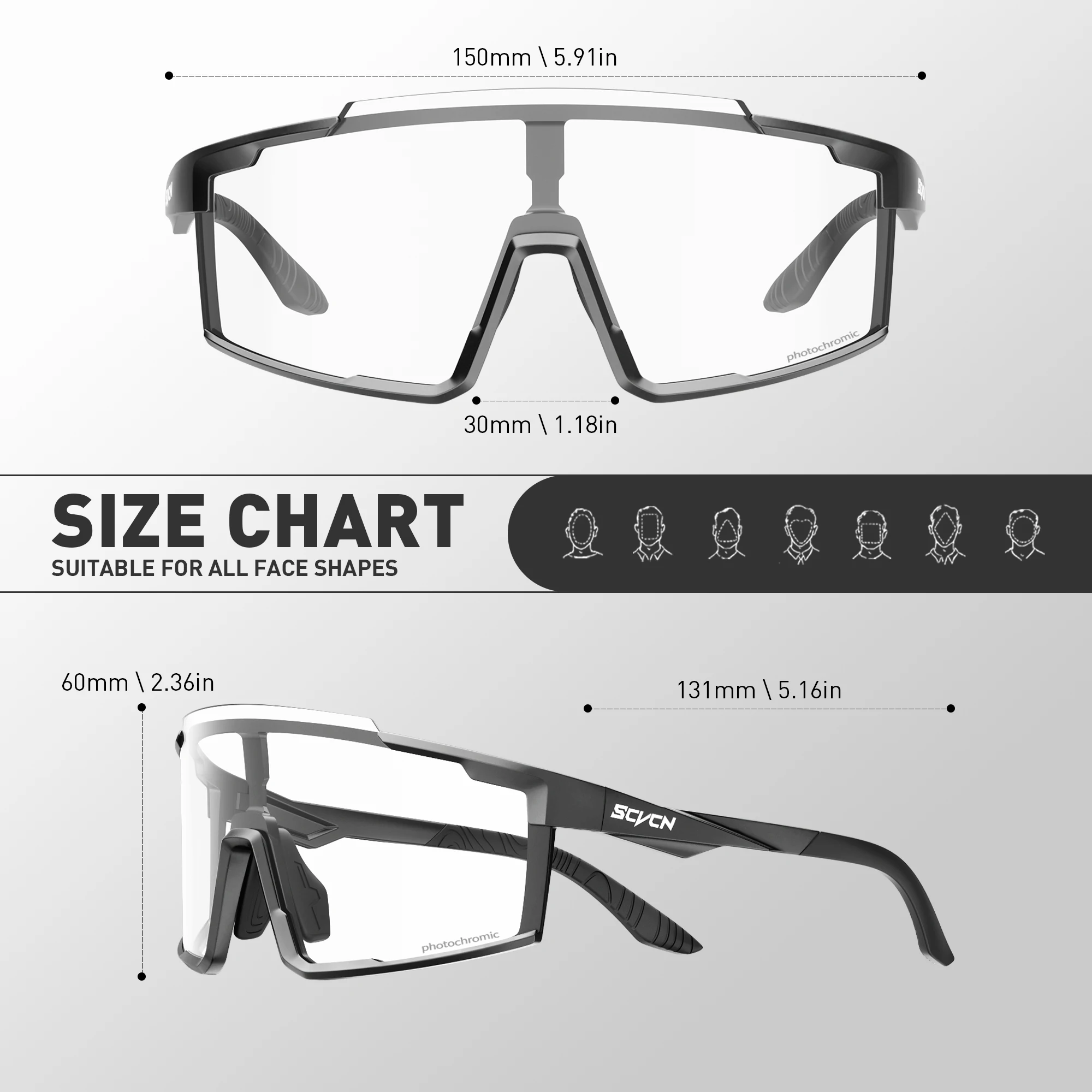 SCVCN Photochromic Hiking Eyewear Cycling Sunglasses Sports Bicycle Glasses MTB Bike Goggles Skating Glasses UV400 Men Women