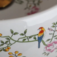 Zappo อ่างล้างหน้าเซรามิคสำหรับห้องน้ำ, อ่างล้างหน้าทรงกลมแบบผสมสำหรับอ่างล้างหน้าในห้องน้ำก๊อกน้ำอ่างล้างจานลายดอกไม้และนก 6