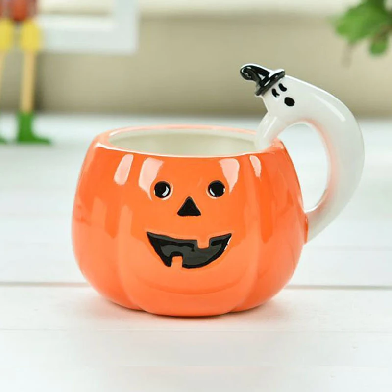 Creative Halloween Pumpkin Mug Coffee Cup Funny Breakfast Milk Cup Ceramic Wine Glasses 3D Fun Children