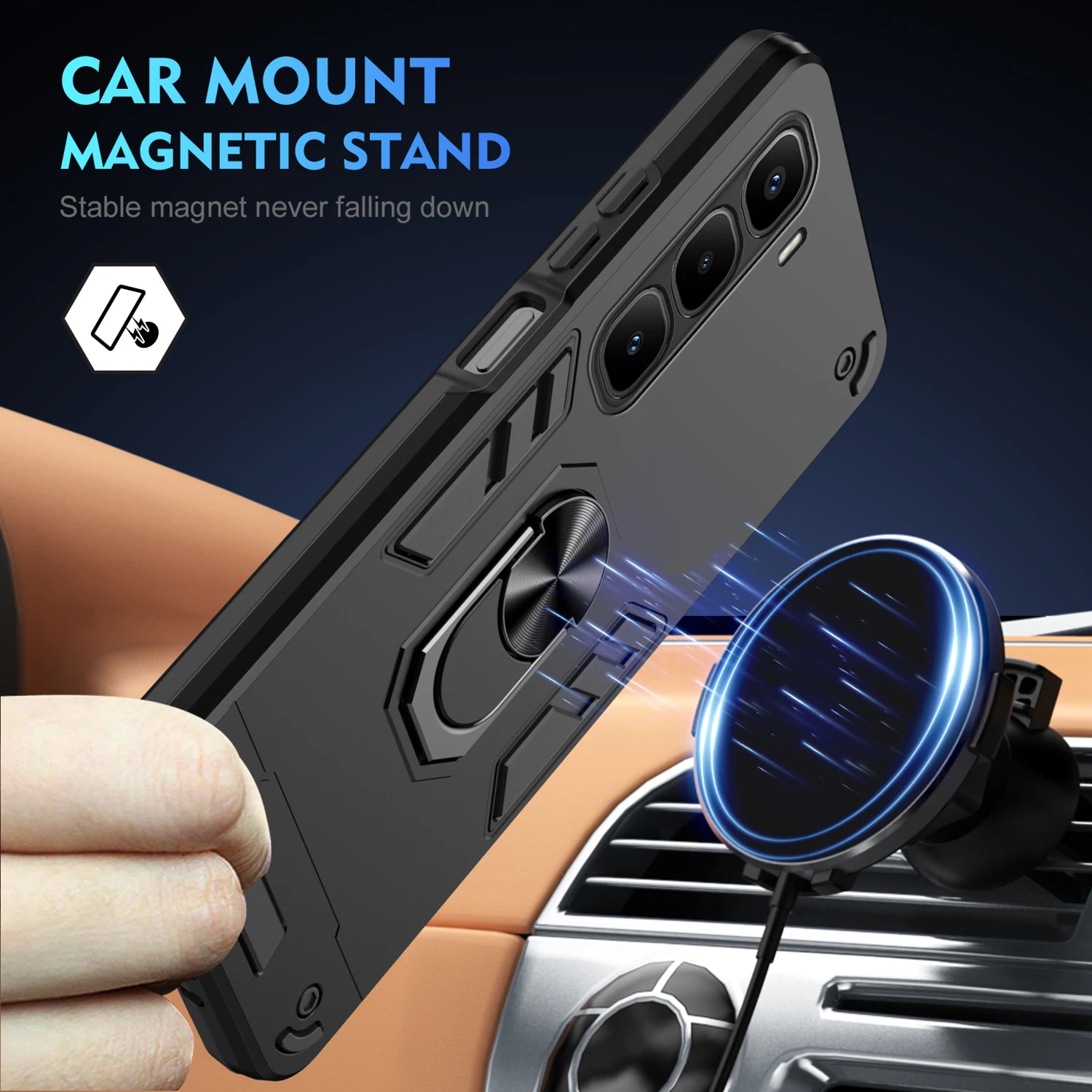 Military Armor Shockproof Phone Case with Ring Stand Holder and Protective Cover