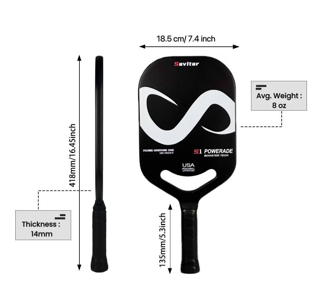 SAVITAR T700 Carbon Fiber Pickleball Paddle Thermoformed Uni-body Construction Aero Throat Edgeless Shape Polymer Honeycomb Core