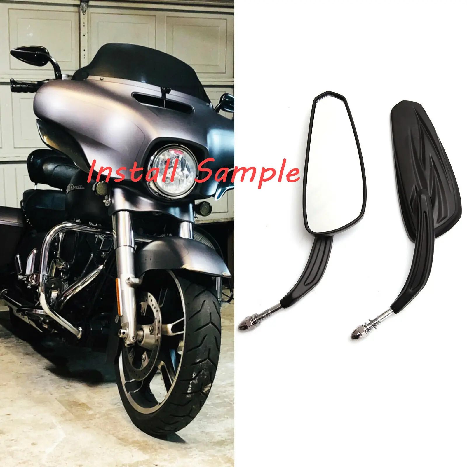 Krator SF-COMG5-B Mirror Black Tear Drop Flame Rearview S For Harley Motorcycle Cruiser + Bolts 