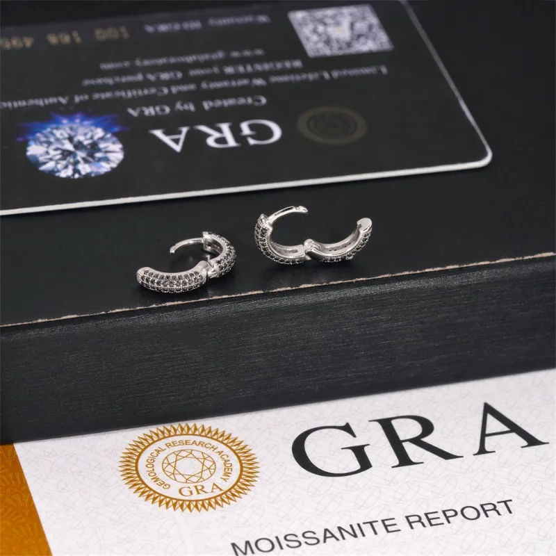 925 Silver Iced Black Color Moissanite Hoop Earrings 3 Rows Hiphop Women Diamond Circle Huggie Earrings Pass Tester Wholesale 4