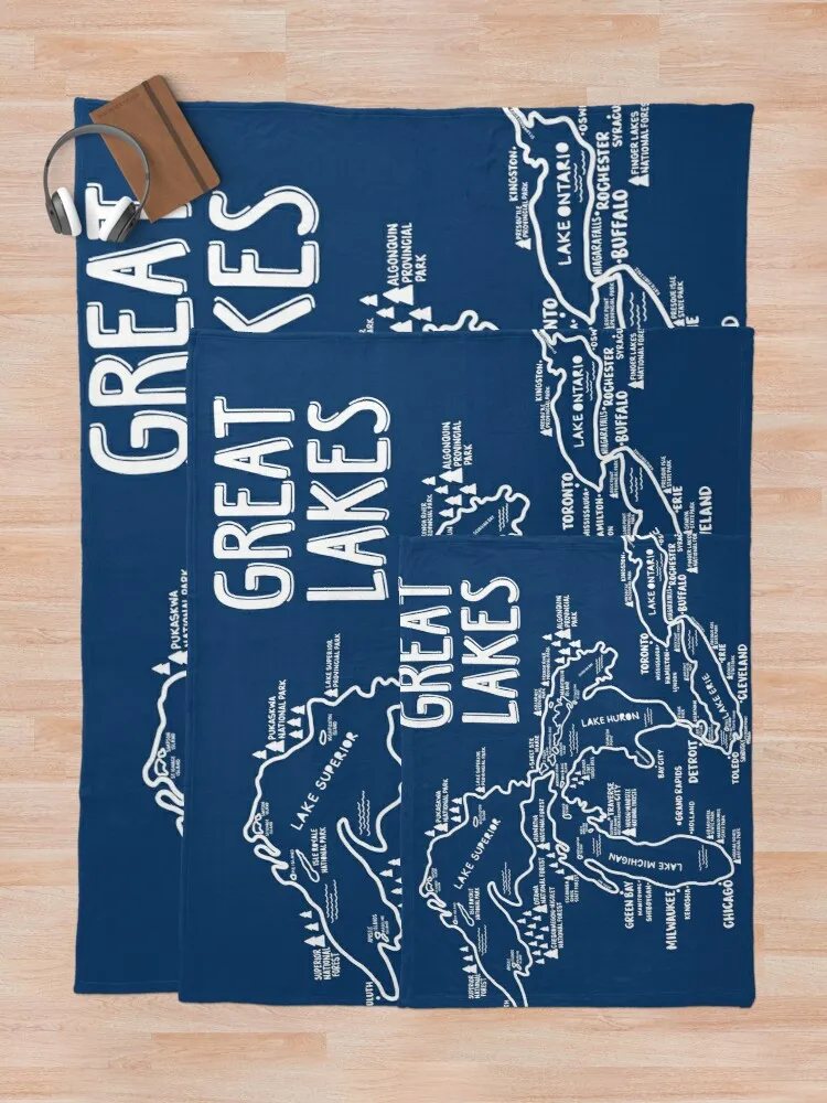 Great Lakes MapThrow Blanket Extra Large Blanket Soft Plush Plaid