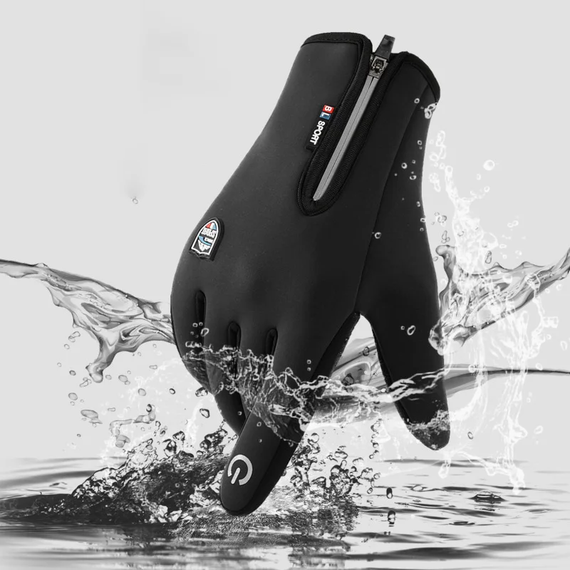 Warm Gloves for Men Women Winter Cycling Windproof Motorcyclist Waterproof Thermal Zipper Non-slip Touch Screen Velvet Gloves 5