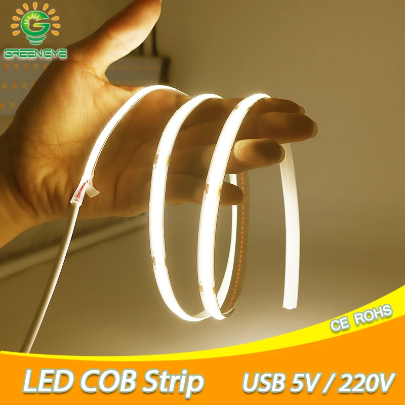 

30M High Bright COB LED Strip Light 220V/USB 5V 320leds/M CRI RA90 3000k-6000k Adhesive Tape Strips For Bedroom Kitchen Lighting