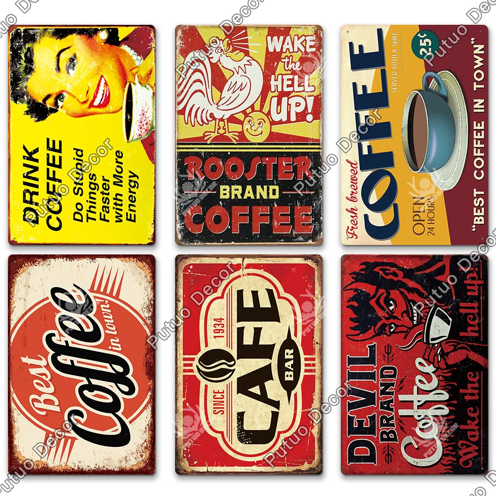 Metal Wall Art Metal Wall Signs Metal Signs Putuo Decor Coffee Vintage Tin Sign Plaque Metal Plate Wall Art Posters For Kitchen Bar Cafe Room Retro Iron Painting
