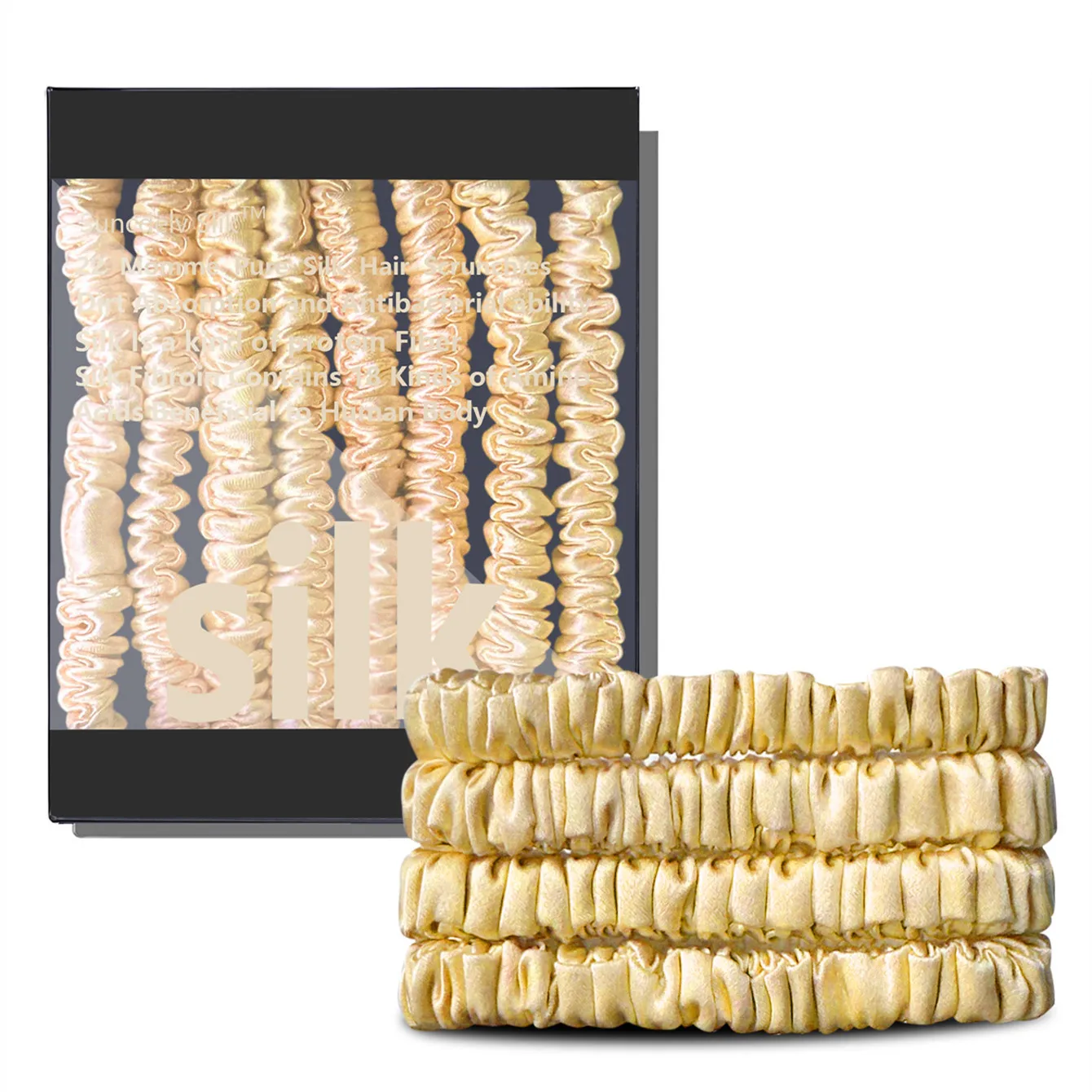 4-teiliges Set aus 100 % Seide, Haargummis, hochwertige Haargummis (22 Momme), Haarbänder für Damen und Mädchen, Haarschmuck – Detail 8