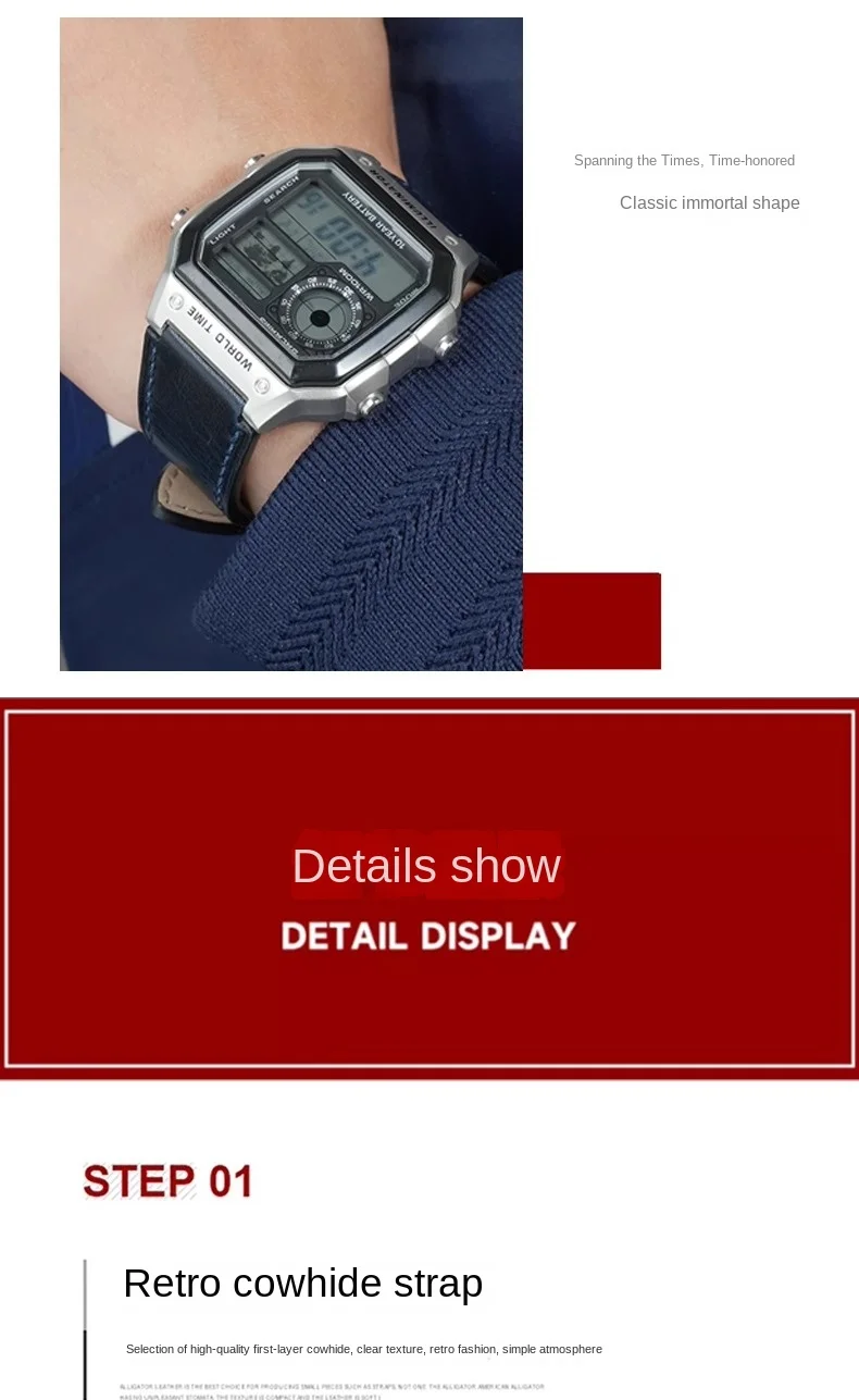 Für Casio Retro Echtes Leder Armband AE1200/1300 A158W/159/A168 F-91W W-216H Vintage Uhrenarmband Kalbsleder Armband 18MM – Detail 9