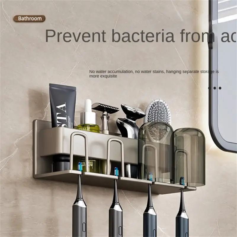 

Electric Toothbrush Rack Bathroom Wall-mounted Household Mouthwash Cup Rack Punch-free Tooth Cup Toothbrush Storage Set Storage