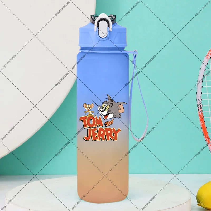 Tom and Jerry 750ml Cartoon Sports Water Bottle with Straw - Cute Anime Print