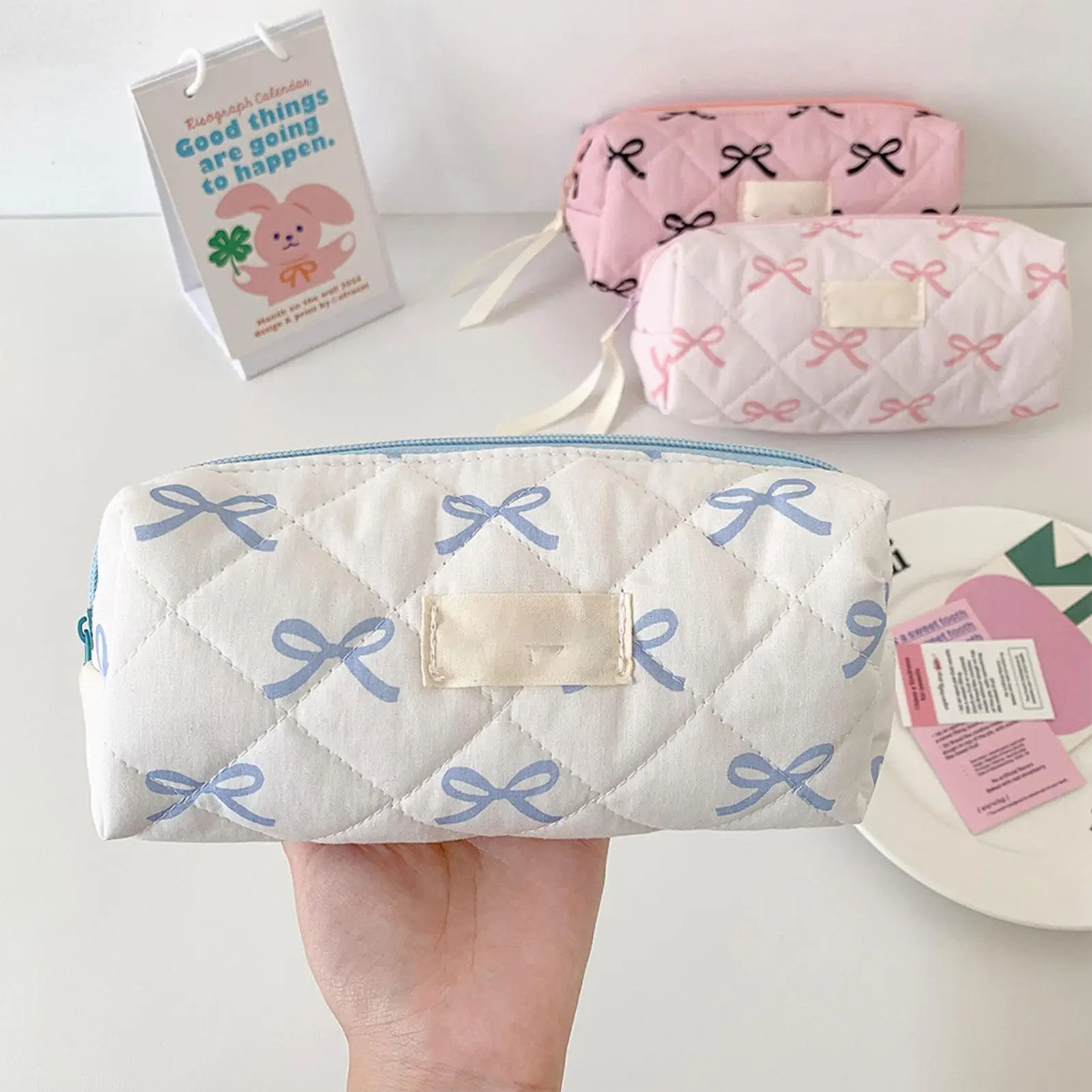 New retro bow pattern pencil case, Coin Purse, Artistic Minimalist Cosmetic Bag, High School Student Storage Bag