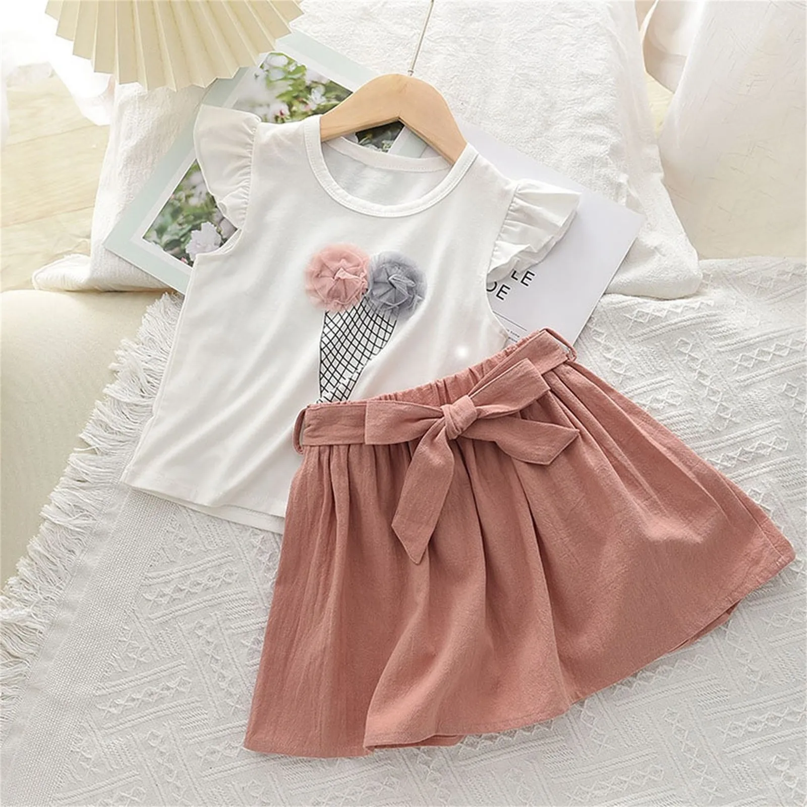 

Kids Girls Clothing Sets New Summer Sleeveless T-shirt+Print Skirt Kids Clothing 2Pcs Sets Baby Clothes Outfits 1 2 3 4 5 6Years