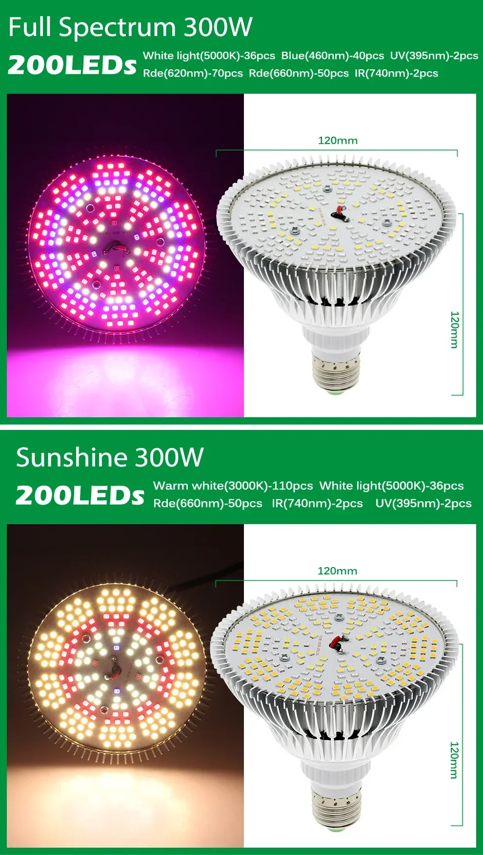 Description Picture 3 of item250W LED Grow PhytoLamp For Hydroponics Vegetables Greenhouse Plant Flower Growth Lighting E27 Full Spectrum LED Grow Light Bulb