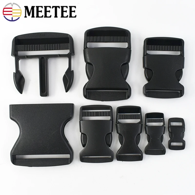 Black No Sew Plastic Dual Adjust Side Release Buckle 20mm 25mm 30mm 38mm  50mm