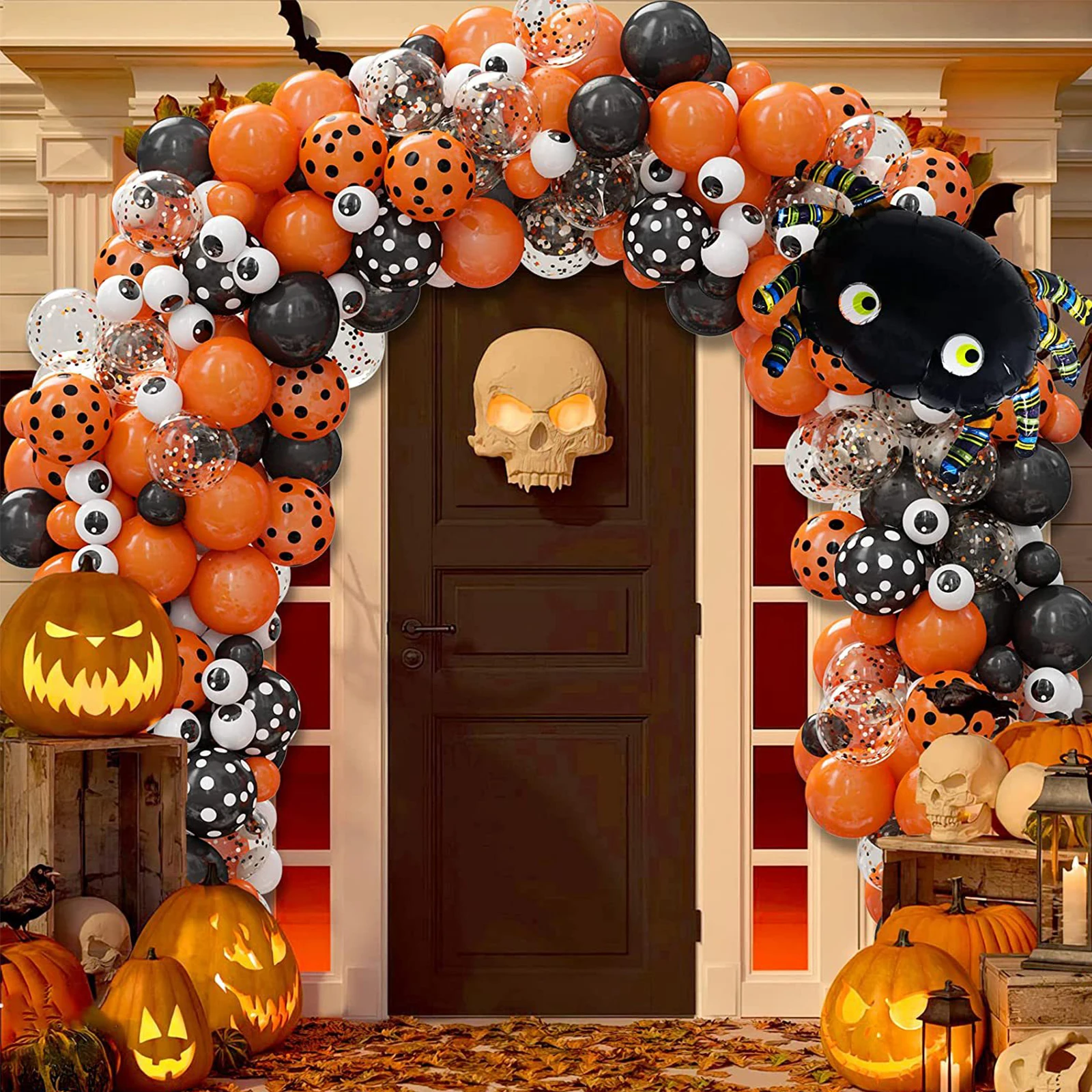 60 Ballons Halloween Latex - Motifs Fantôme, Araignée, Citrouille - Orange, Noir, Blanc - Décoration Fête - 3