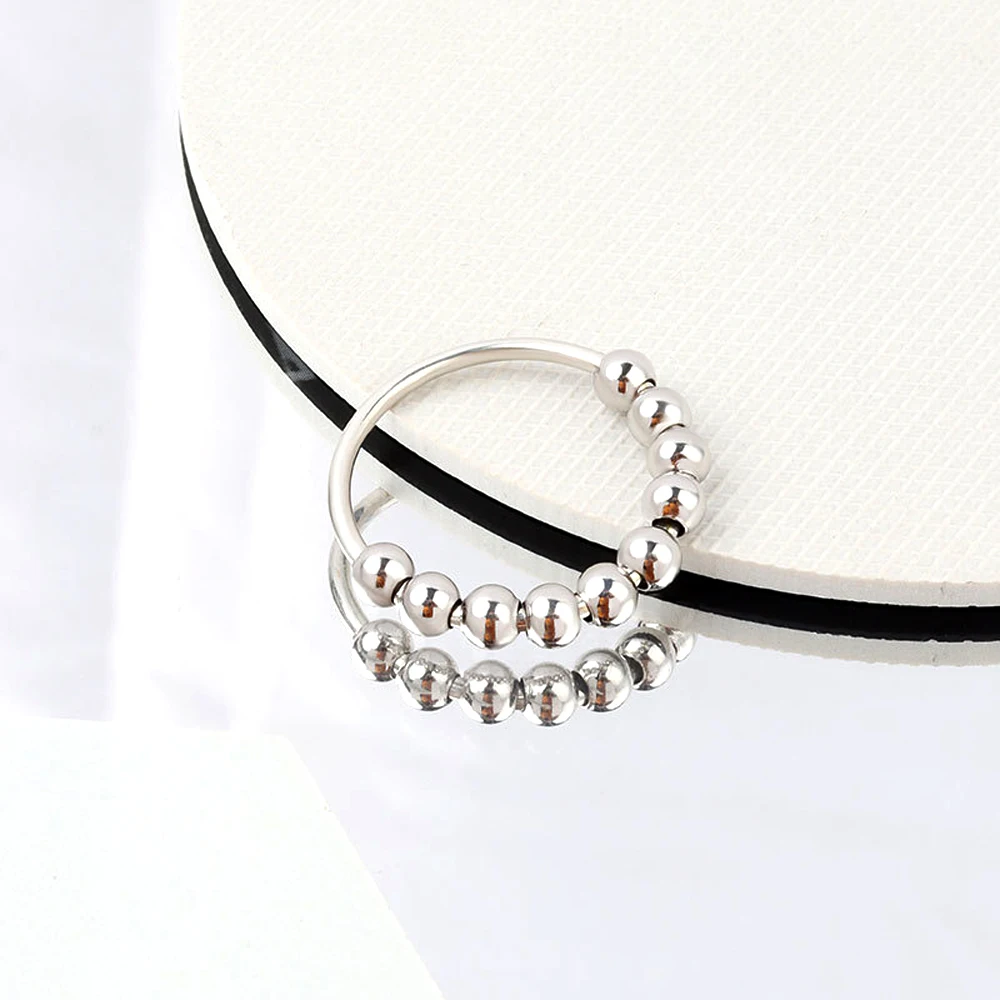 Silver Ring Silver Rings Daifuni 925 Sterling Silver Anti Anxiety Beads Rings For Women Girl Vintage Fidget Spinner Band Stacking Ring Jewelry Gift