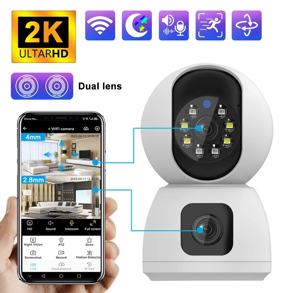 

Smart 360° PTZ Camera 4MP HD 5G WiFi Dual Lens CCTV Security Camera Home Baby Monitor Human Auto Tracking Video Surveillance