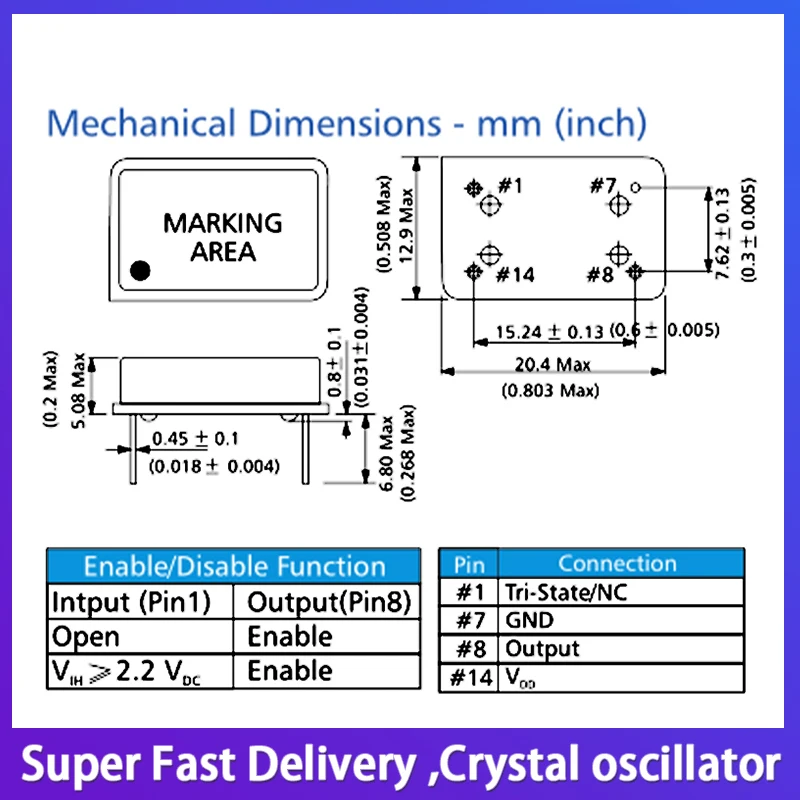 3PCS Rectangular full-size 1m 1.000mhz OSC in-line active crystal oscillator 1MHz 4-pin oscillator clock