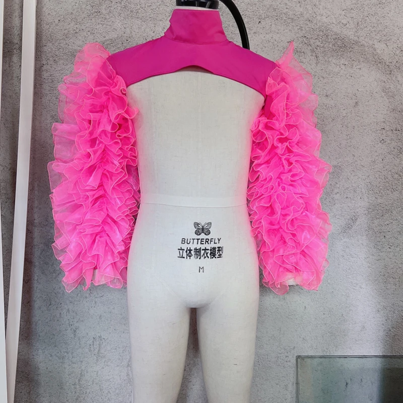 Belly Dance Accessories Gauze Mesh Shawl Shoulder Jazz Dance Stage Performance Accessories Bubble Sleeves Vest Women DJ Singer Dancer Nightclub Costume