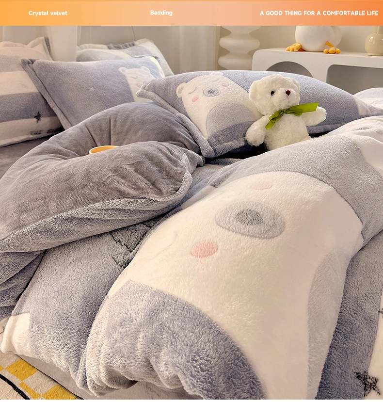 Description Picture 6 of itemWinter Thicken Warm Short Plush Duvet Cover King Double Queen Size Double-side Coral Fleece Quilt Cover Not Including Pillowcase