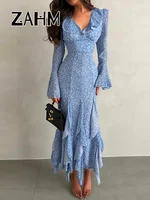 Nouvelle Robe Longue Chic Imprimée pour Femme, Col V, Manches Volantées Évasées, Coupe Slim, Printemps-Été 2026, Idéale pour les Vacances 4