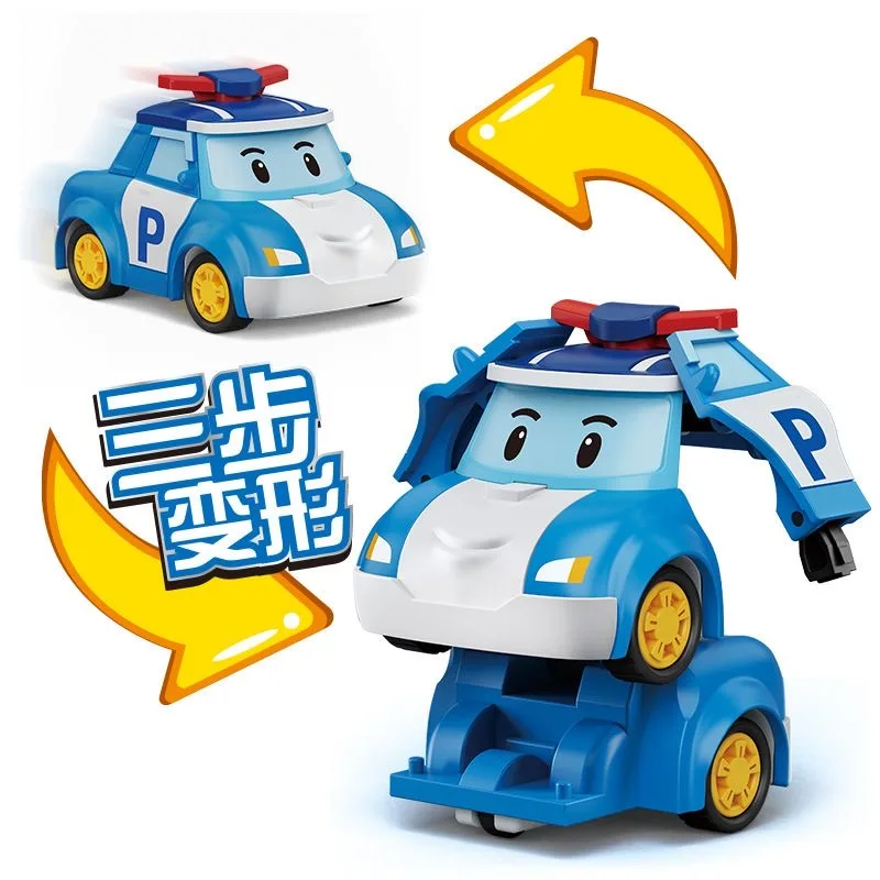 Anime Action Figures 2pcs/set Poli Car Transform Vehicle Robot Toy Poli Amber Roy Action Figure Transform Bus Cartoon Kid Toy Birthday Children Gifts