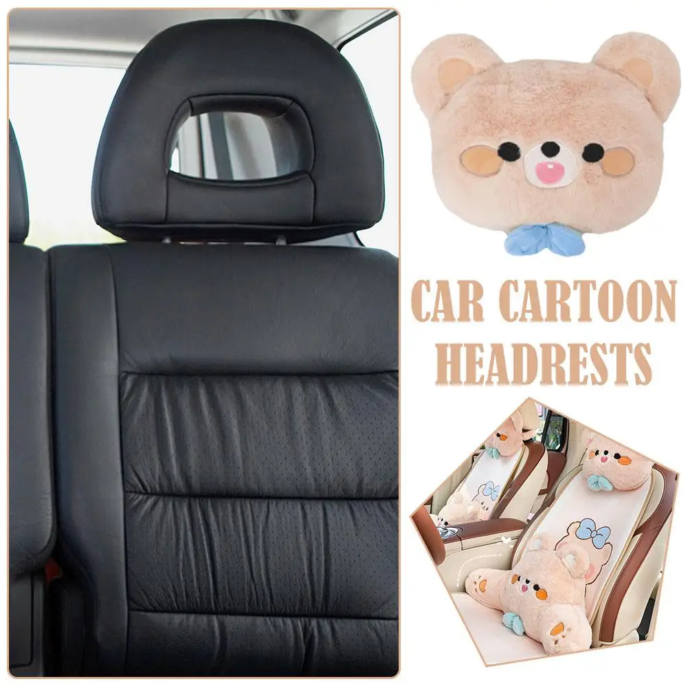 

Car Neck Pillow Cute Plush Cartoon Bowknot Bear Travel Neck Kawaii Headrest Accessories Cushion Interior Rest Pillow Car D9J2