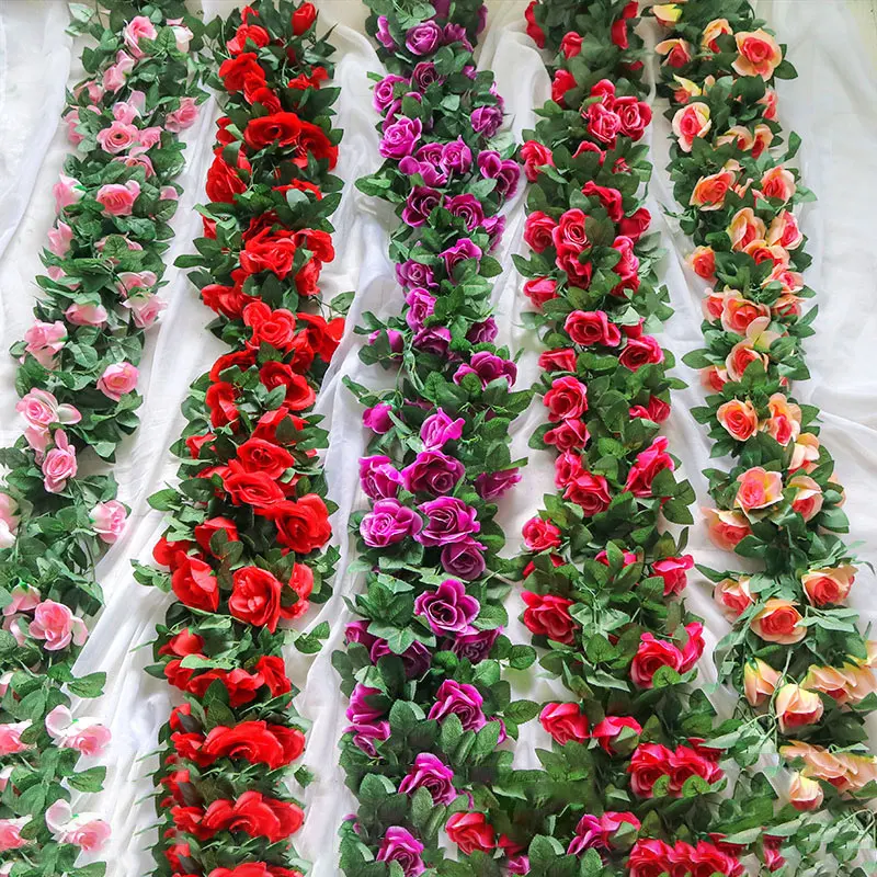 

1PCS/ 2.3m artificial flowers multi-color 9 heads, 16 heads vine roses wedding decoration home decoration wall hanging garland