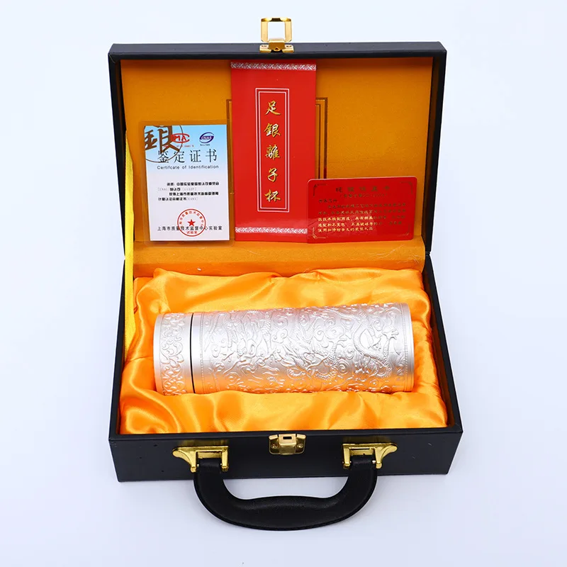 

Luxury Kowloon Cup Silver Plated Water Bottle 999 Inner Silver Cup Retro Men's Insulation Cup Health Preservation Tourism Gift