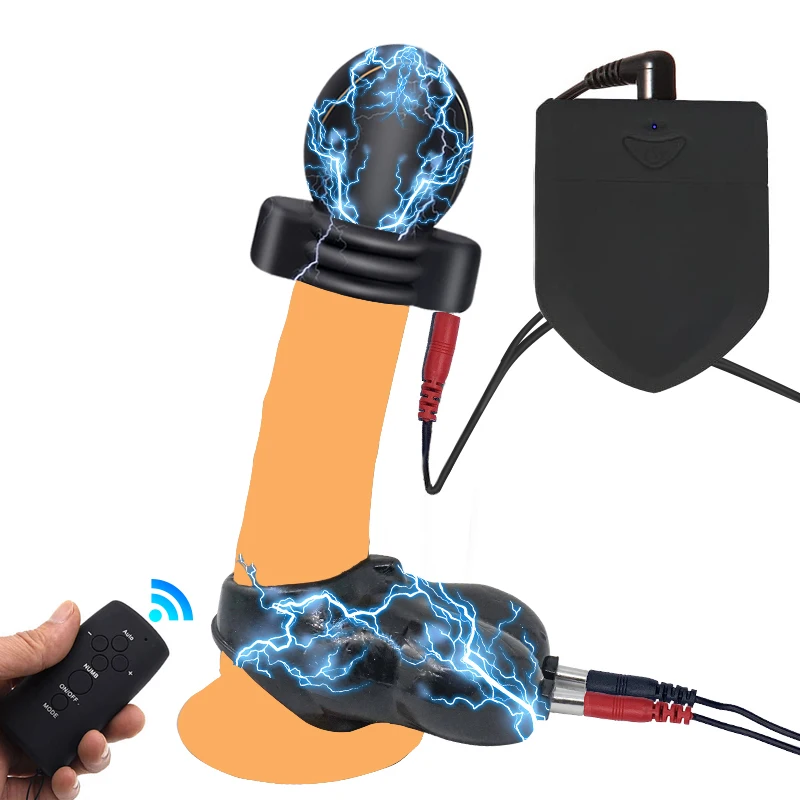 Electro Sex Toys Electric Sex Toys Electro Shock Glans Trainer Massage Cup Testicle Electrostimulation Cock Penis Extender Scrotum Bind Sleeve BDSM Sex Toy for Men