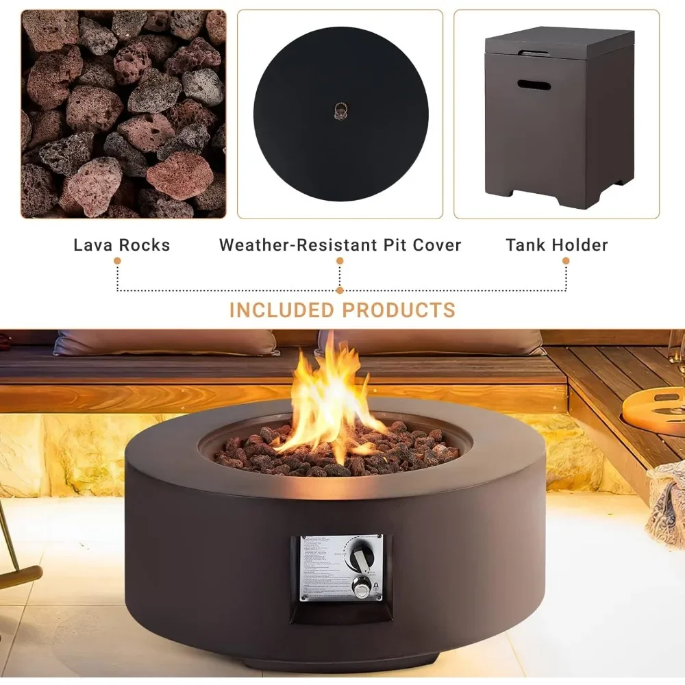 2-Piece Firepit Table Set with Tank Table, 30 Inch Auto-Ignition Gas Fire Pit, Weather-Resistant Pit Cover, Steel Fire Table