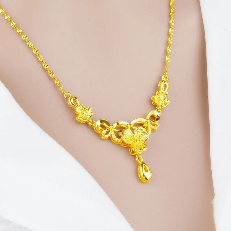 S799f278c52864530af7315315b85c11cs Classic 18 KT Women's Gold Color Flower Instagram Necklace Chain for Women's Wedding Birthday Necklace Jewelry Accessories Gifts Mallzona