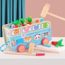 

Multi-Purpose Wood Toys It's Not Just Draggable Buses But also Magnetic Insect Catching Game and Whac-A-Mole/Pulling Carrot Game