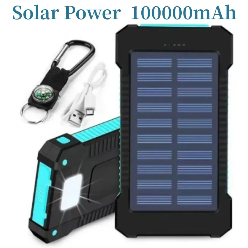 100Ah Externe Batterie Solar Power Bank Ledsos Taschenlampe Schnelles Aufladen Tragbare Wasserdichte Power Bank Fuir Smartphone