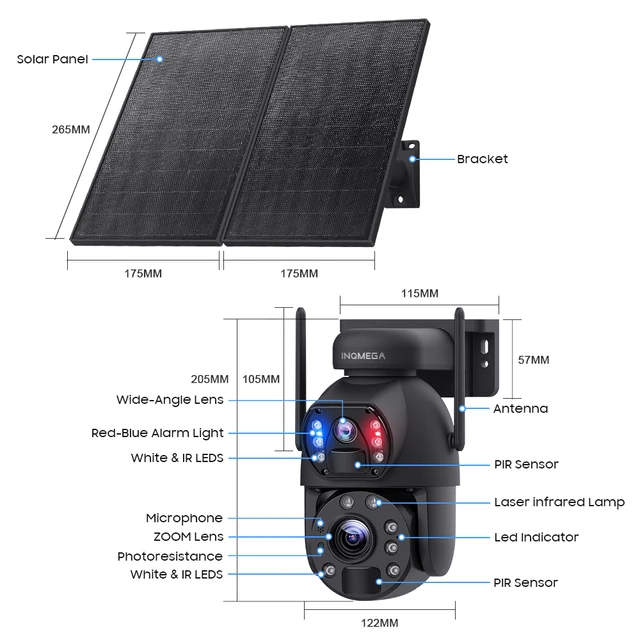 INQMEGA 6M 20x Zoom Solar Camera Wifi/4G SIM Solar Powered PTZ Camera PIR Motion Detection Outdoor Security Surveillance Camera 6