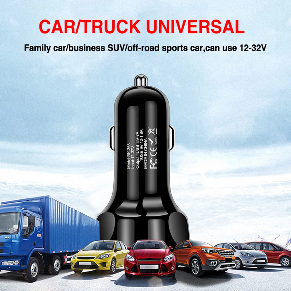 

1X Car Charger 12V/24V 4USB Black Good Quality New Voltage Monitoring Input Voltage 12-24V USB1 Output 5V/2.4A