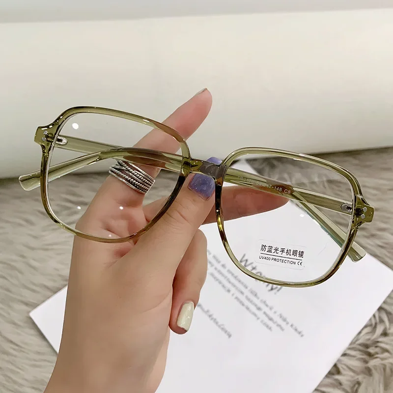 Chic Ultra-Light Matte Tea Eyeglasses for Women - Fashionable Anti-Blue Light Large Frame Eyewear