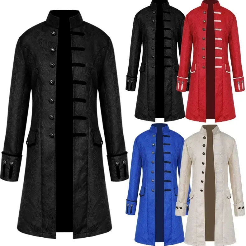 

Men Medieval Steampunk Jacket Cosplay Costume Corduroy Coat Embroidery Winter Jacket Gothic Halloween Costumes