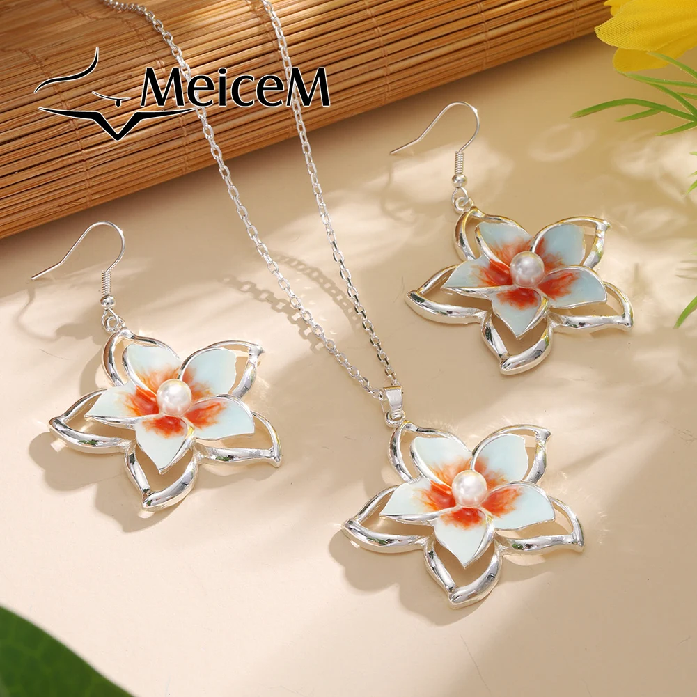 

Набор украшений MeiceM из цинкового сплава, ожерелье и серьги с цветным вырезом, изящное модное колье