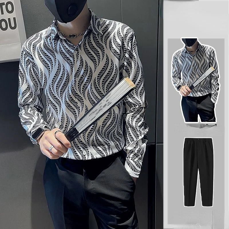

2023 Fashion Men Sets Solid Color Lapel Long Sleeve Shirt & Straight Pants 2 PCS Set Streetwear Korean Men Casual Suits V24
