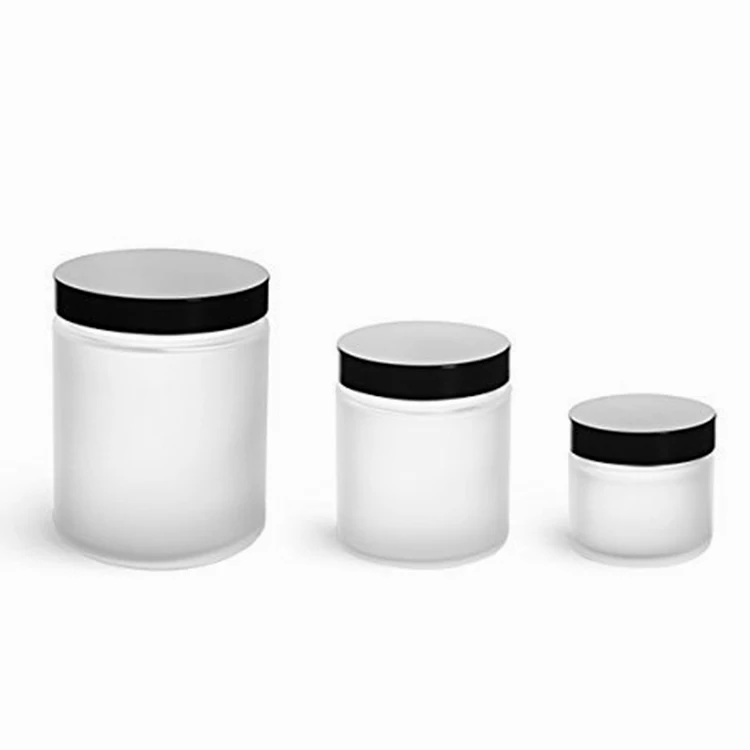 Wholesale 2oz 4oz 8oz Frosted Glass Straight Sided Jar with Silver/Black/Gold Screw Lid for Candle Jar Food Storage Clear Jar 2