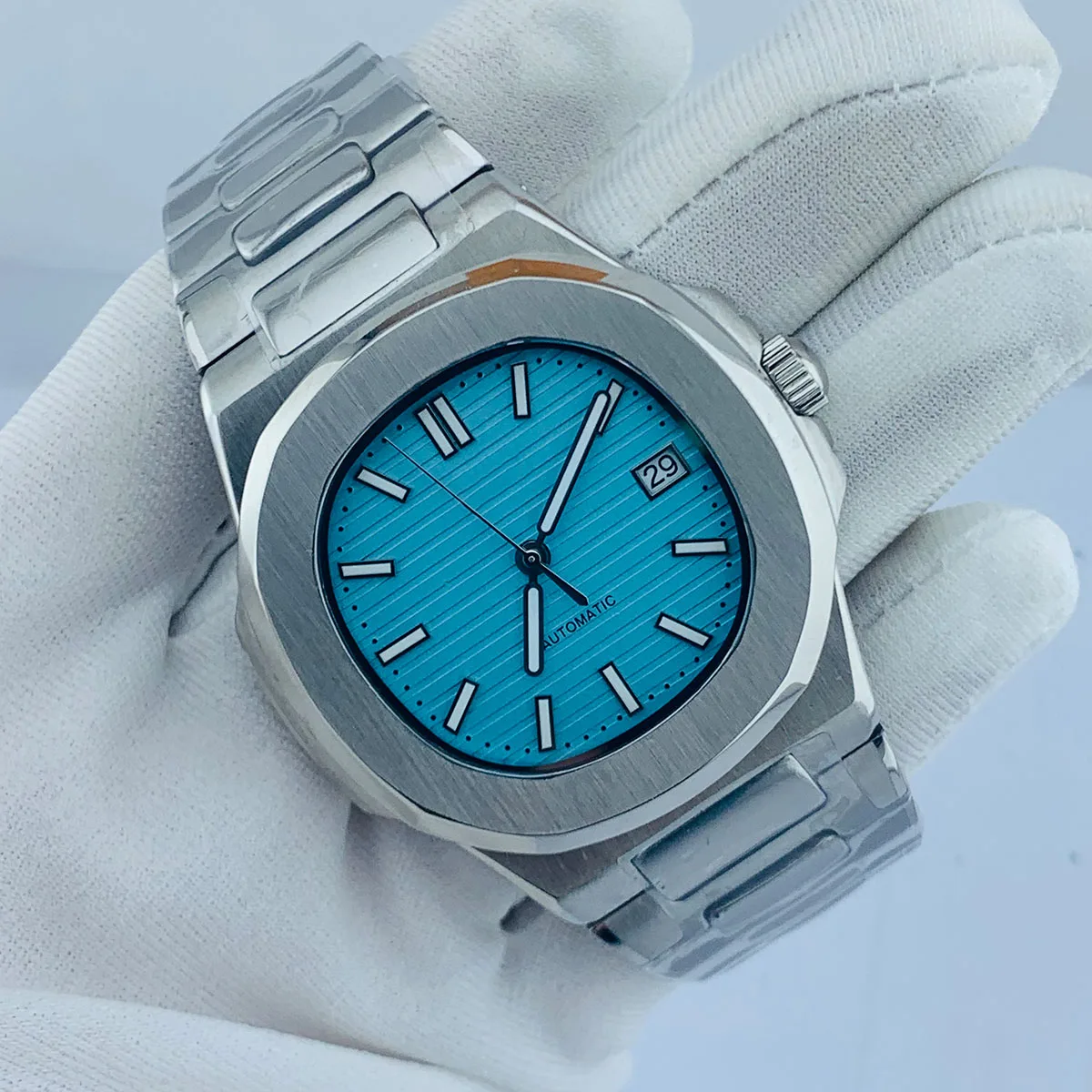 40mm Men Stainless Steel watch NH35 Case watch Luminous Dial Hands for NH35 Movement Clear Case