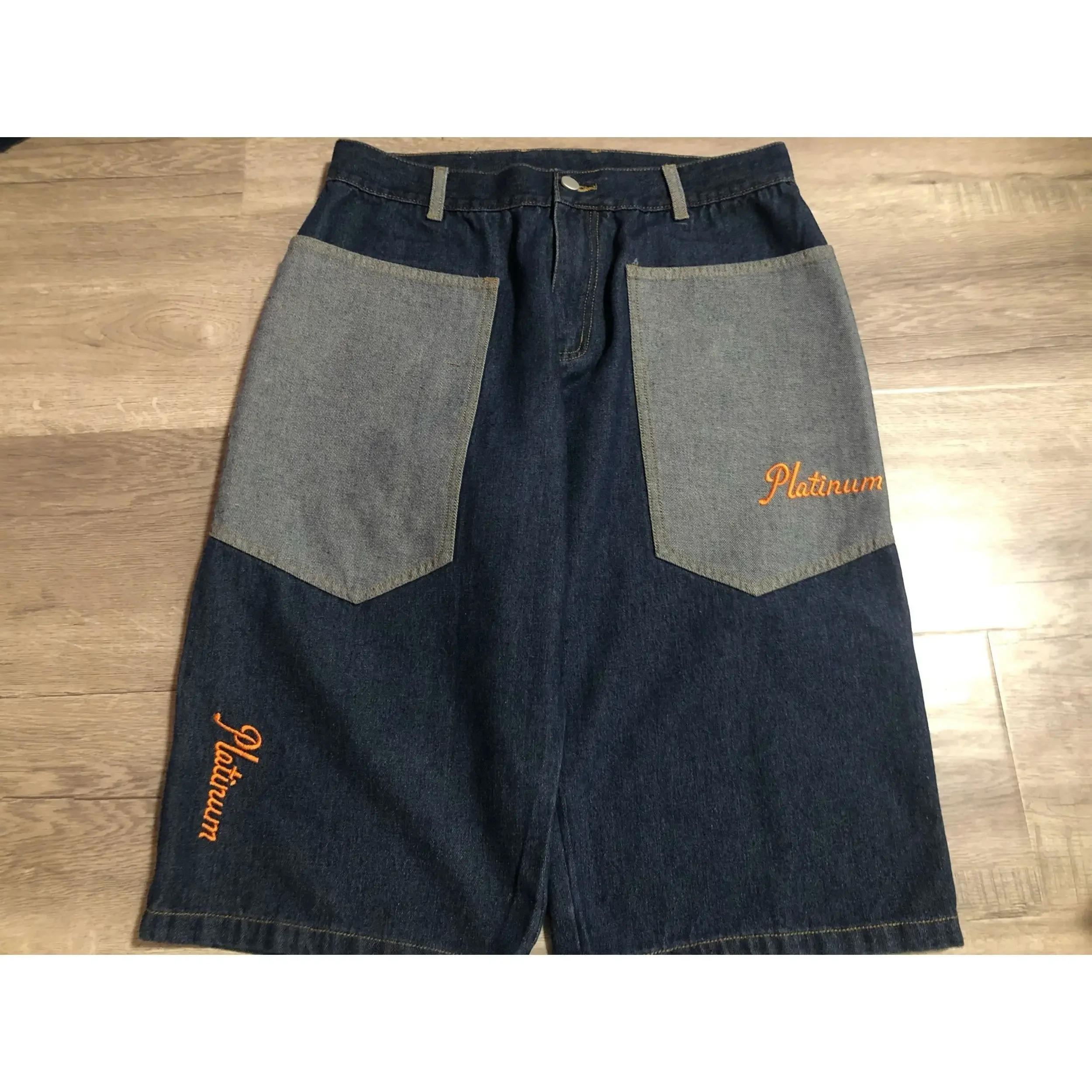 Denim Shorts American Retro Fubu Straight Legs Casual Sports Shorts Cropped Pants Hip Hop Street Loose streetwear men