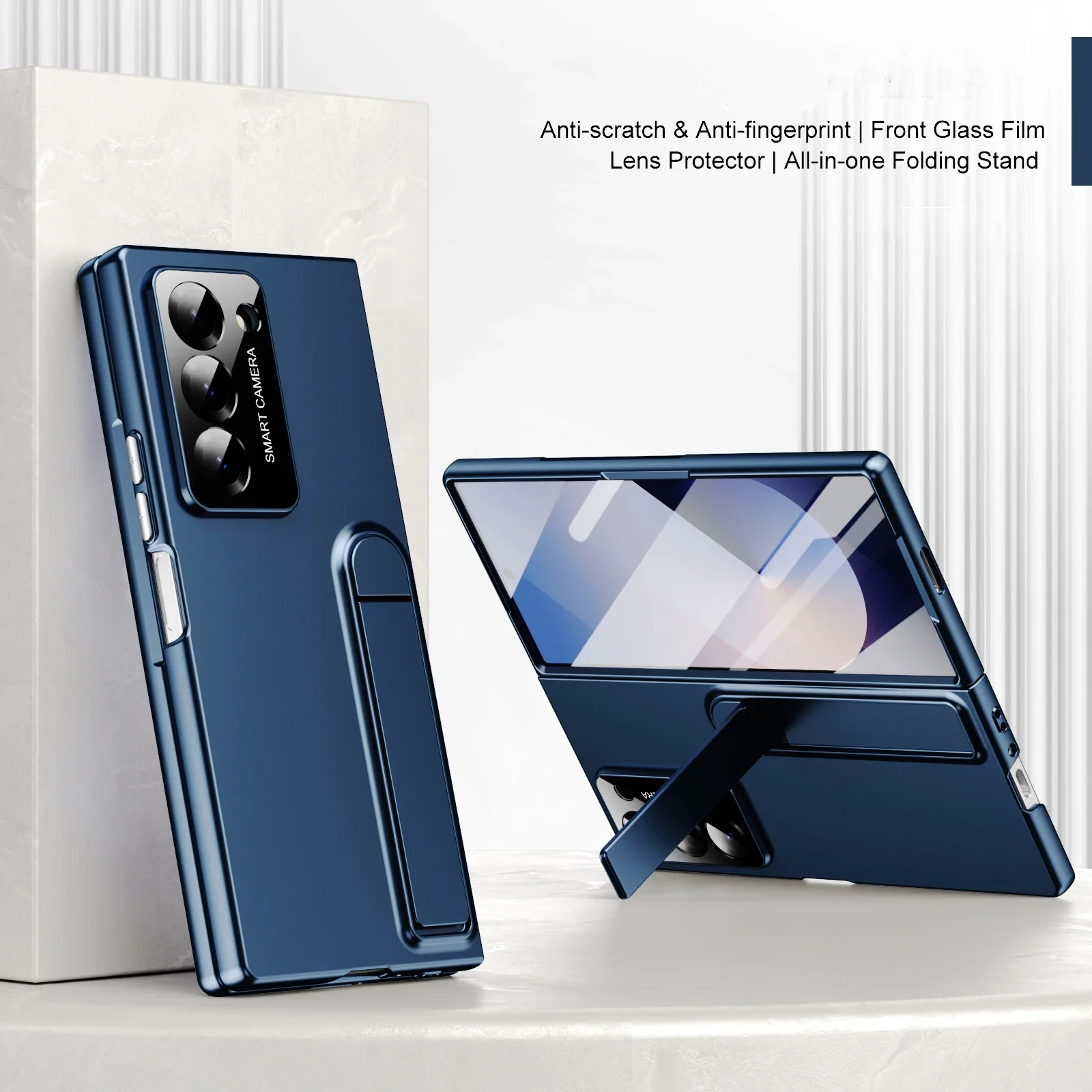 Luxury Matte Phone Case with Kickstand Holder and Built-in Screen Protector - Shockproof Back Cover