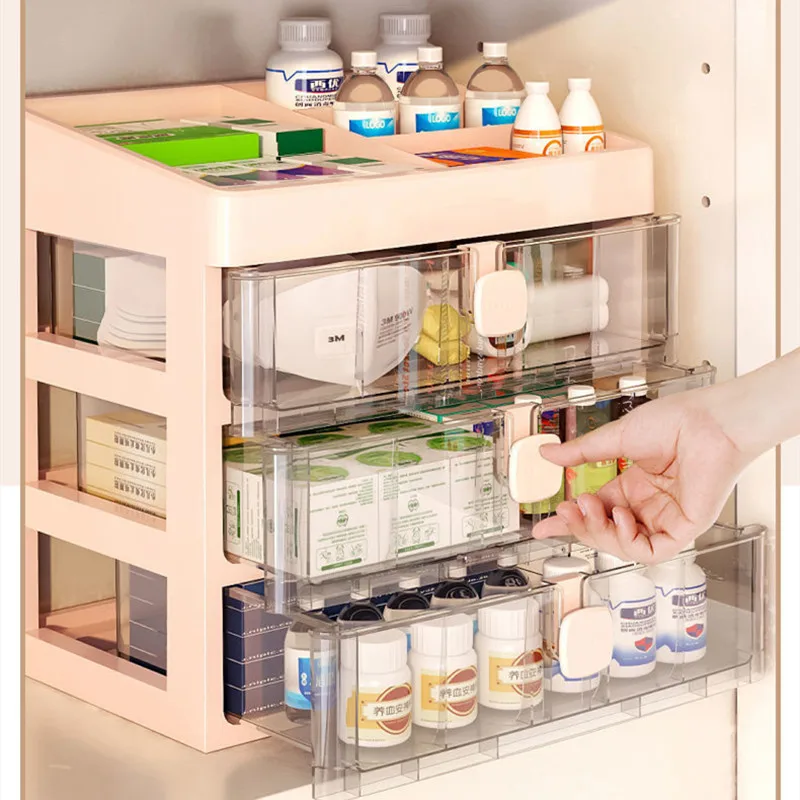 Large Capacity Medicine Storage Box Transparent Portable Vitamin Pills  Organizer First Aid Kit Drawer Type Household Medical Box