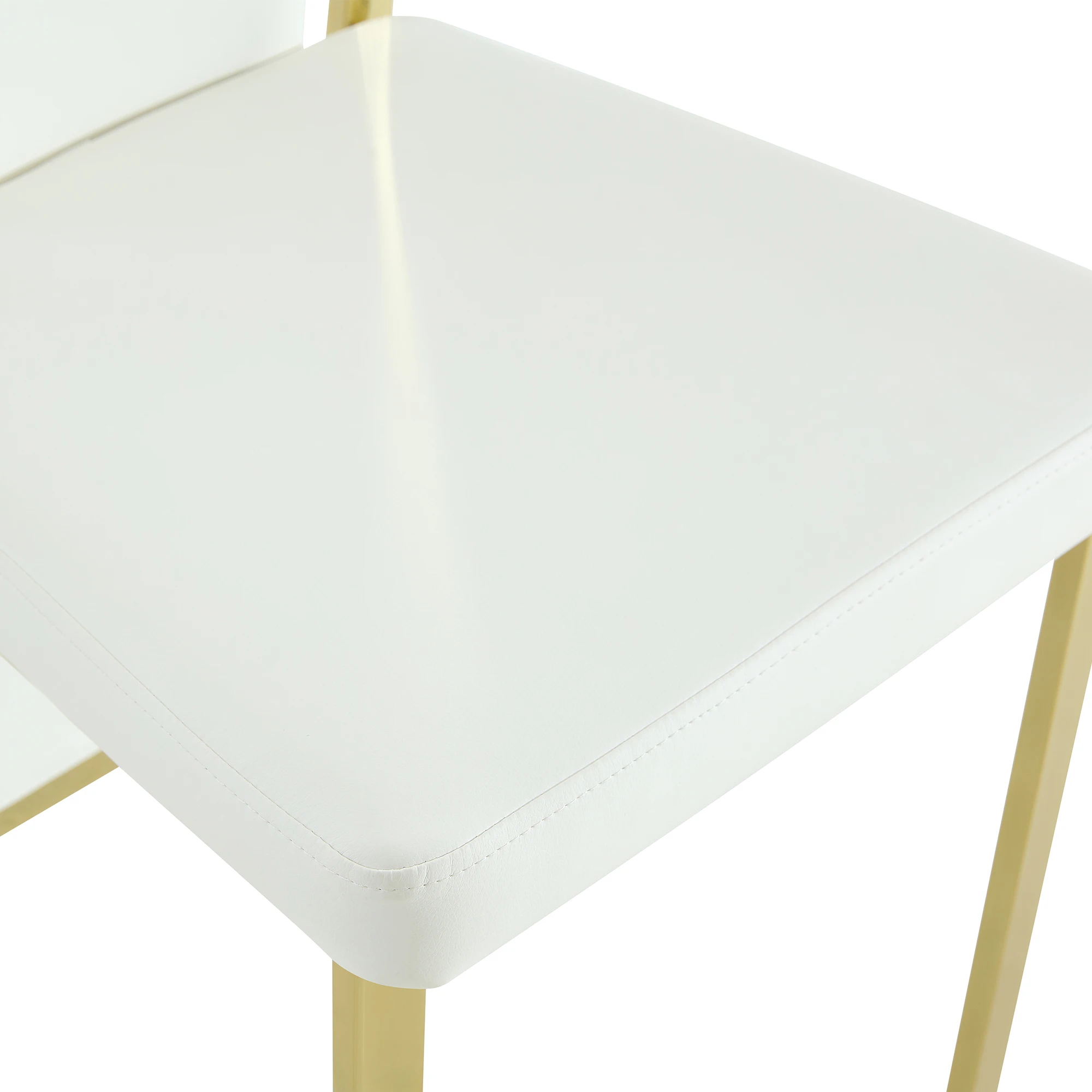 [2er-Set] Europäische minimalistische Esszimmerstühle mit Goldverzierung. Weißes PU-Leder + goldfarbener Metallrahmen, 109 cm hoch. – Detail 18
