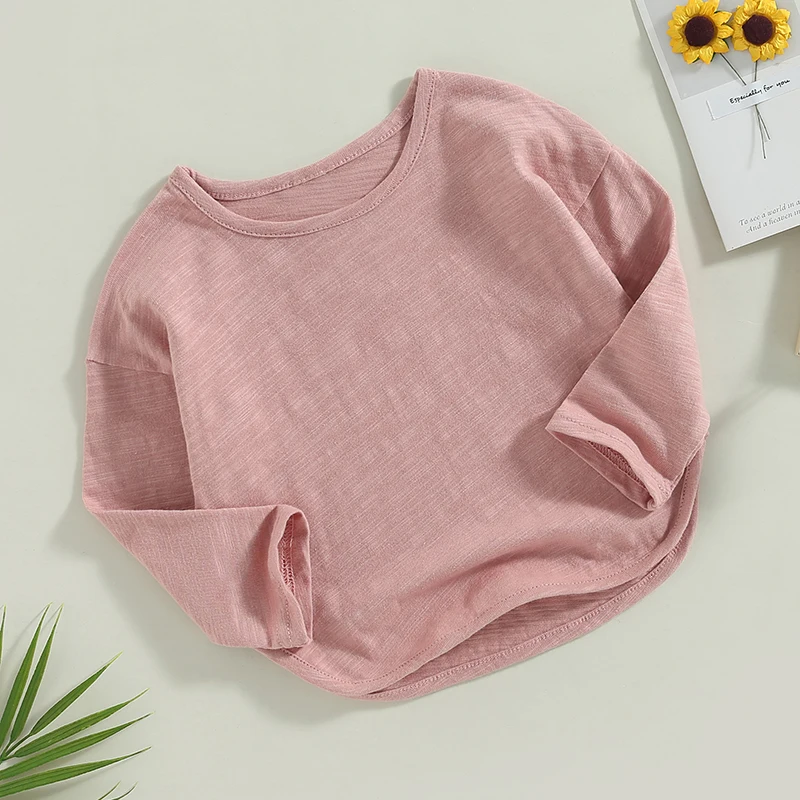Toddler Kids Boys Girls T-Shirts Casual Summer Spring Fall Solid Color Crew Neck Long Sleeve Shirts Fashion Tops