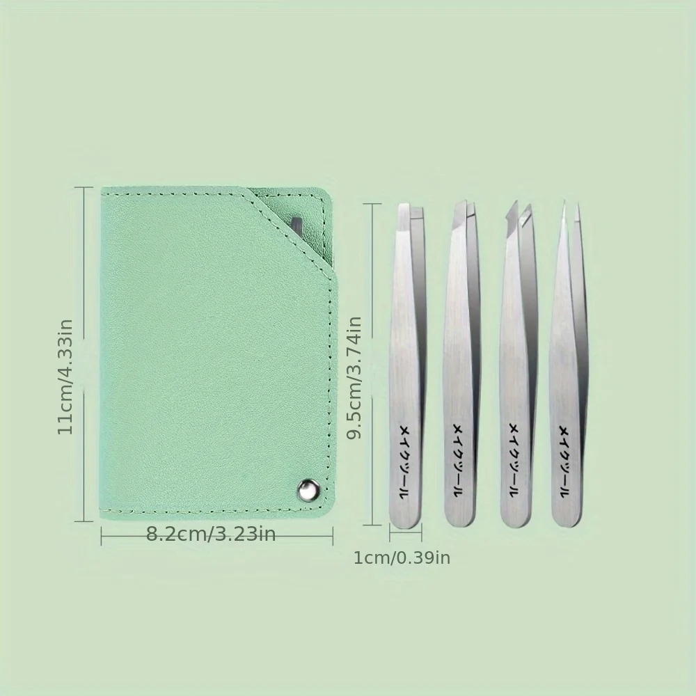눈썹 족집게 4개 세트 제모용 스테인레스 스틸 족집게 보관 가방이 있는 얼굴 및 눈 메이크업 도구